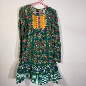 Matilda Jane Girls Dress Size 8 Green Floral Ruffle Hem Boho Cottage